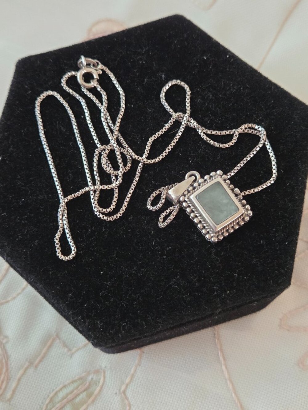 Sterling Silver Moss Agate Pendant and Box Chain